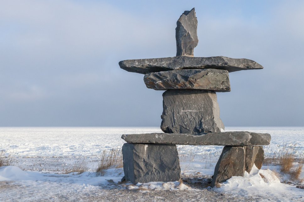 Manitoba, Churchill, Inukshuk on Hudson Bay side